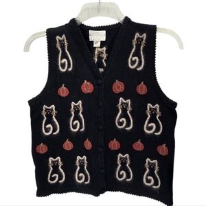Christopher & Banks Vintage Y2K Sweater Vest Halloween Pumpkins Cats Fall Small